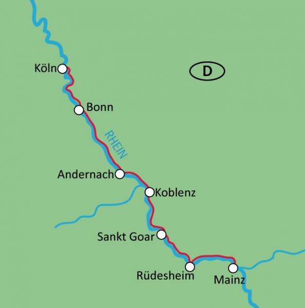 Map of Rhine River cruise route