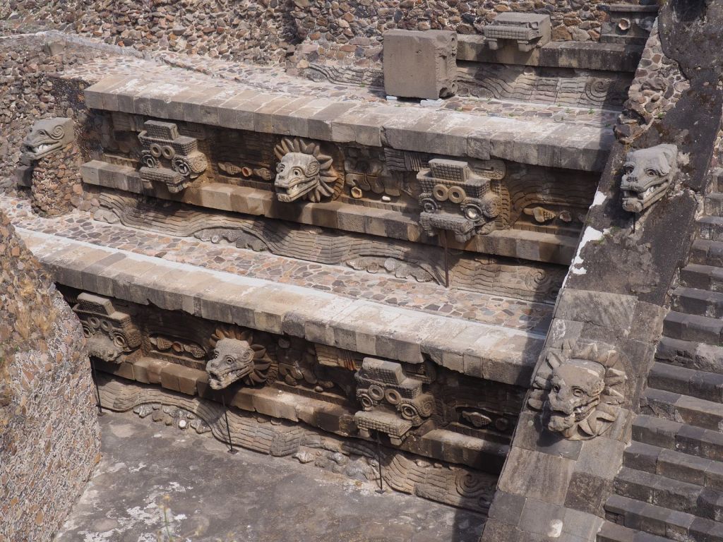 The unique decorations around the Temple of the Feathered Serpent. A wonderful surprise during a day exploring Teotihuacan