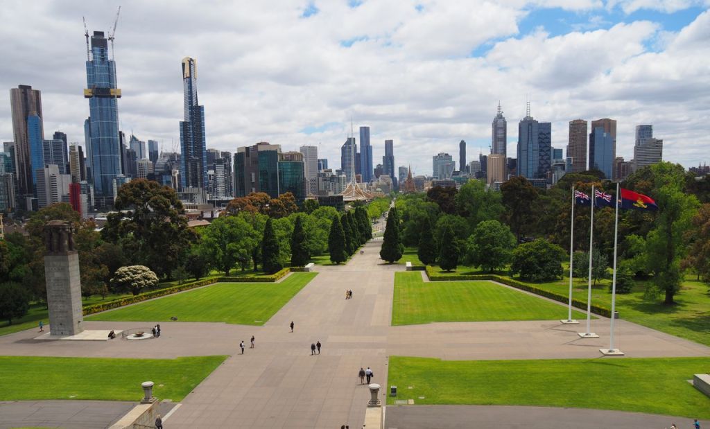 Melbourne skyline viewed from the Shrine of Remembrance. It's free and won't affect your travel costs or travel budget